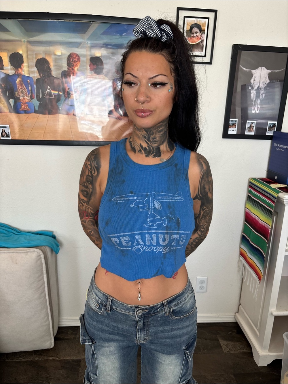 Grunge Peanuts Snoopy Blue Cropped Tank Top